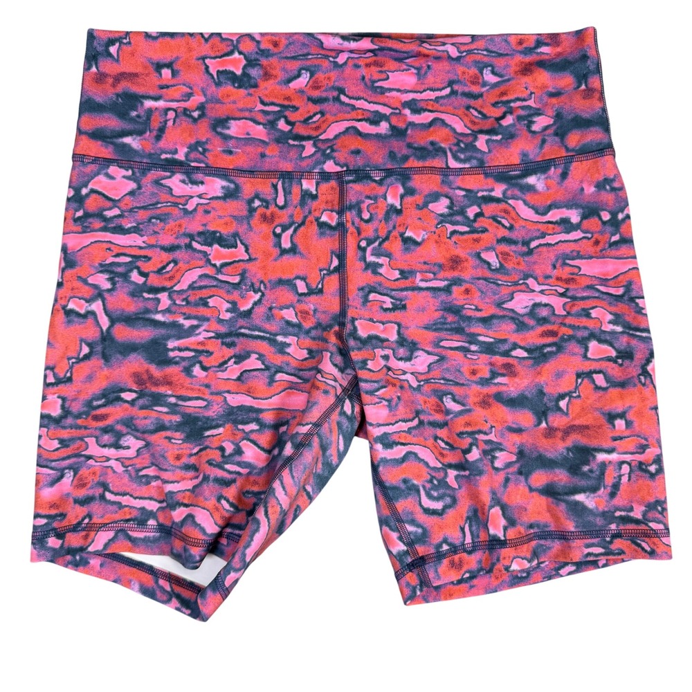 Lululemon Pink Orange Abstract Camo High Rise Biker Athletic Shorts Size 16